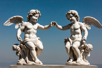 Charming Marble Cherubs in Transparent Design Embracing Love and Spirituality