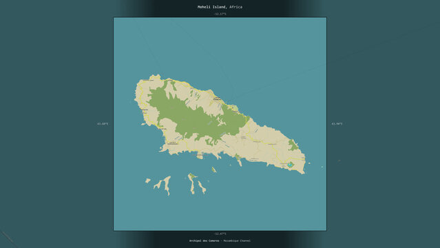 Moheli Island, Comoros, highlighted and labelled. Topo Humanitarian
