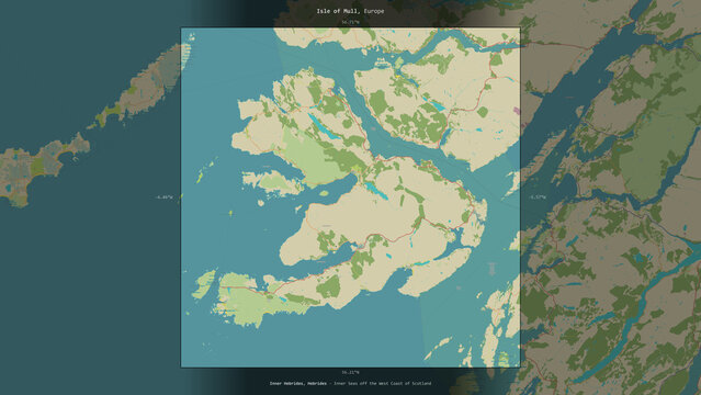 Isle of Mull, United Kingdom, highlighted and labelled. Topo Humanitarian