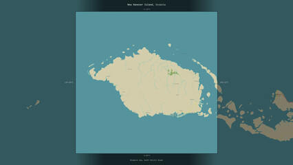 New Hanover Island, Papua New Guinea, highlighted and labelled. Topo Humanitarian © zelwanka