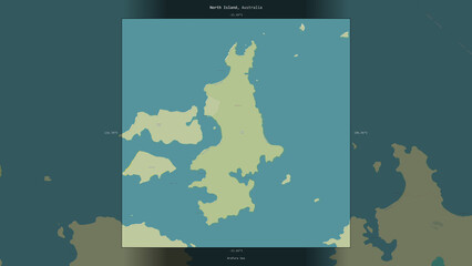 Fototapeta premium North Island, Australia, highlighted and labelled. Topo Humanitarian