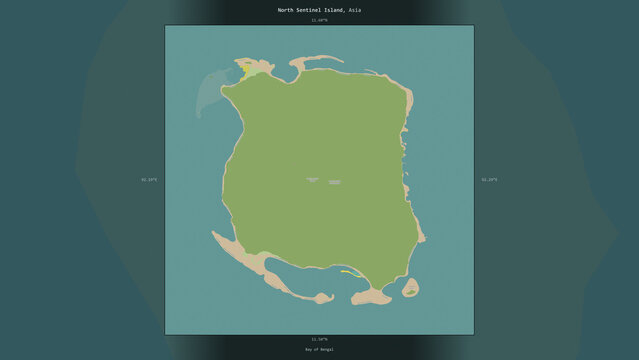 North Sentinel Island, India, highlighted and labelled. Topo Humanitarian