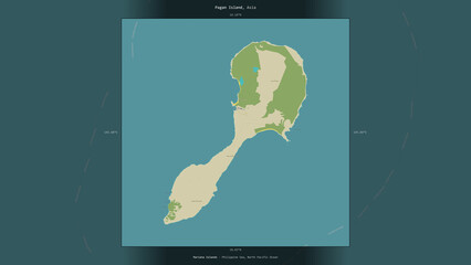 Pagan Island, United States, highlighted and labelled. Topo Humanitarian © zelwanka