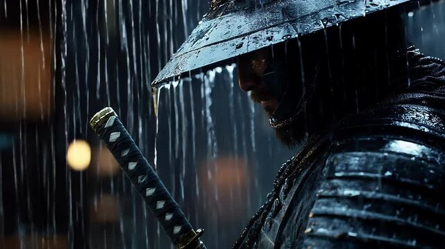 Samurai in the Rain Seamless Looping Background Video