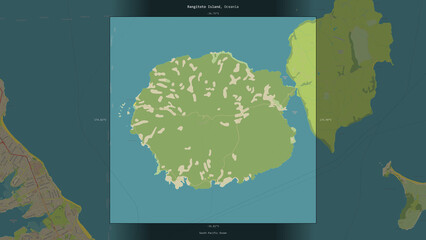 Rangitoto Island, New Zealand, highlighted and labelled. Topo Humanitarian © zelwanka