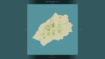 Saint Helena Island, Saint Helena, Ascension and Tristan da Cunha, highlighted and labelled. Topo Humanitarian © zelwanka