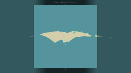 Samana Cay Island, Bahamas, highlighted and labelled. Topo Humanitarian © zelwanka
