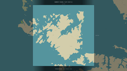 Weddell Island, Falkland Islands, highlighted and labelled. Topo Humanitarian © zelwanka