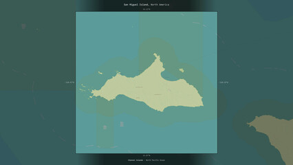 San Miguel Island, United States, highlighted and labelled. Topo Humanitarian © zelwanka