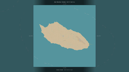 San Nicolas Island, United States, highlighted and labelled. Topo Humanitarian © zelwanka