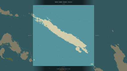 Santa Isabel Island, Solomon Islands, highlighted and labelled. Topo Humanitarian © zelwanka