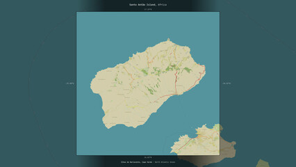 Santo Antao Island, Cape Verde, highlighted and labelled. Topo Humanitarian © zelwanka