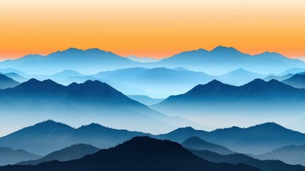 Obraz premium Majestic Mountain Range at Sunset with Fog and Blue Hues