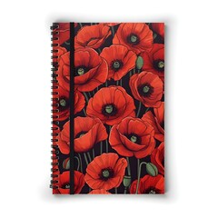 composition notebook cover design on white background featuring seamless repeating floral flower pattern