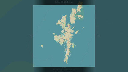 Shetland Main Island, United Kingdom, highlighted and labelled. Topo Humanitarian © zelwanka