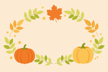 Naklejka premium Fall logo border with pumpkins and fall leaves, 