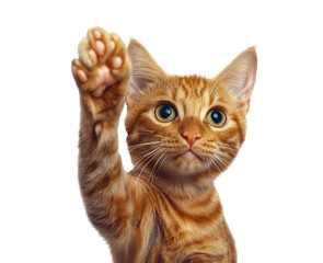Obraz premium Cat reaching up playfully with paw in bright setting isolated on transparent background
