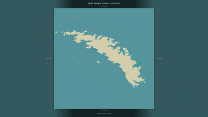 South Georgia Island, South Georgia and the South Sandwich Islands, highlighted and labelled. Topo Humanitarian © zelwanka