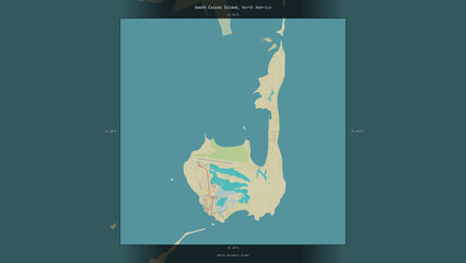 South Caicos Island, Turks and Caicos Islands, highlighted and labelled. Topo Humanitarian © zelwanka