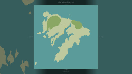 Pulau Tambelan Besar, Indonesia, highlighted and labelled. Topo Humanitarian © zelwanka