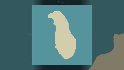 Pulau Tapat, Indonesia, highlighted and labelled. Topo Humanitarian © zelwanka