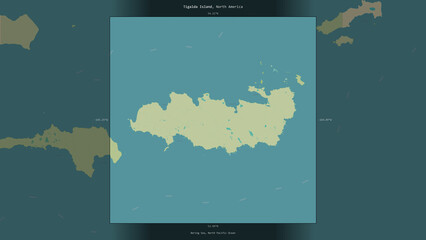 Tigalda Island, United States, highlighted and labelled. Topo Humanitarian © zelwanka