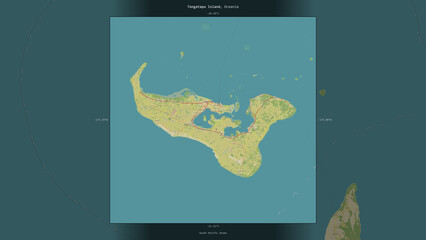 Tongatapu Island, Tonga, highlighted and labelled. Topo Humanitarian © zelwanka