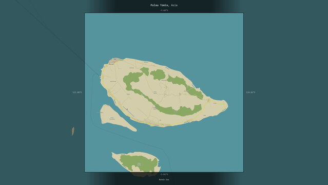 Pulau Tomia, Indonesia, highlighted and labelled. Topo Humanitarian