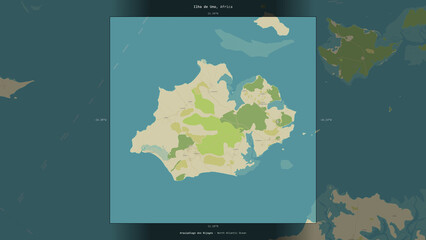 Ilha de Uno, Guinea-Bissau, highlighted and labelled. Topo Humanitarian © zelwanka