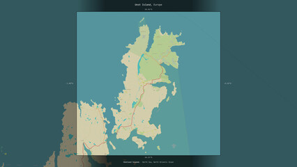 Unst Island, United Kingdom, highlighted and labelled. Topo Humanitarian © zelwanka