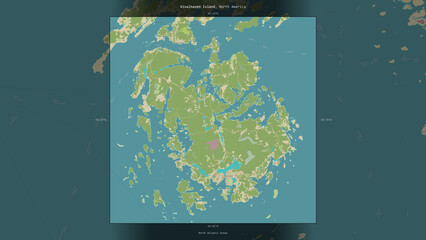 Naklejka premium Vinalhaven Island, United States, highlighted and labelled. Topo Humanitarian