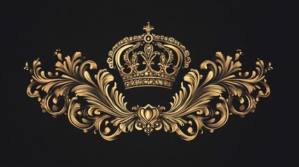 Ornate gold crown with scrolled designs on a black background.