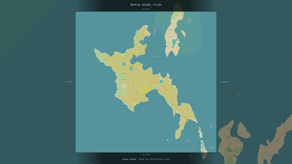 Westray Island, United Kingdom, highlighted and labelled. Topo Humanitarian © zelwanka