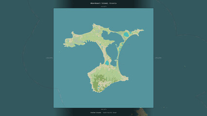 Wharekauri Island, New Zealand, highlighted and labelled. Topo Humanitarian © zelwanka