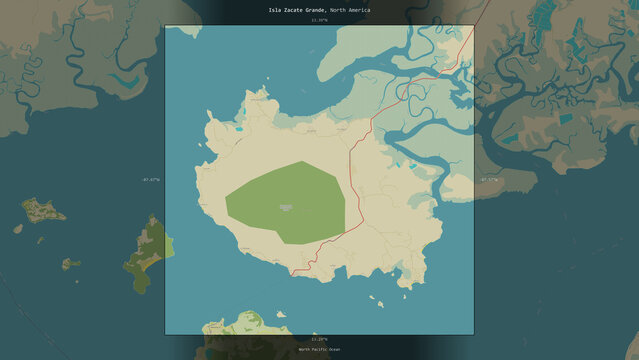 Isla Zacate Grande, Honduras, highlighted and labelled. Topo Humanitarian