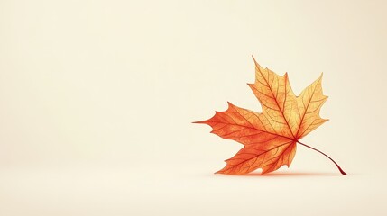 Fototapeta premium Vibrant Autumn Maple Leaf Illustration on White Background with Pastel Beige Tones for Seasonal Decor