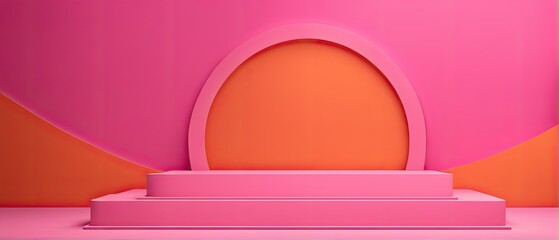 Abstract Pink and Orange Stage with Geometric Shapes
