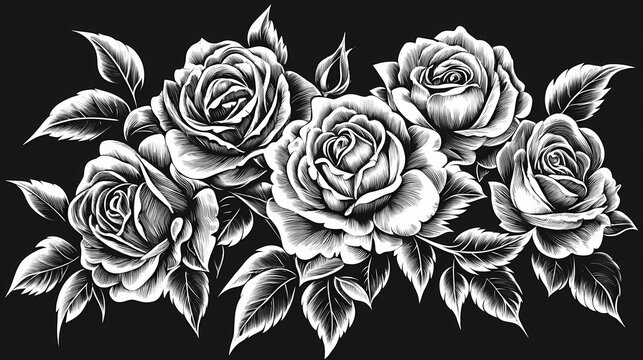 Intricate tattoo stencils featuring beautiful floral designs of roses for creative body art projects. Stencil Art. Illustration