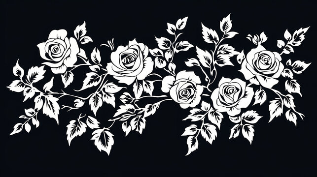 Intricate tattoo stencils featuring beautiful floral designs of roses for creative body art projects. Stencil Art. Illustration