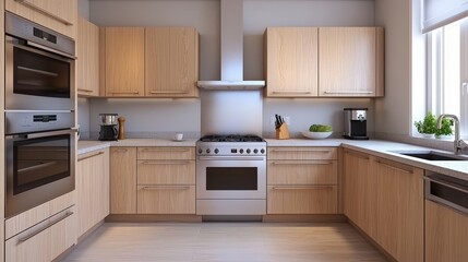 Modern Kitchen Interior Design with Stainless Steel Appliances and Wooden Cabinets