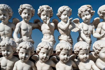 Serene Marble Cherub Statues on Clear Background Elegant Spirit Sculpture Collection