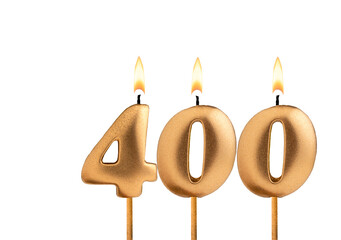 Birthday number 400 - Golden candle on white background
