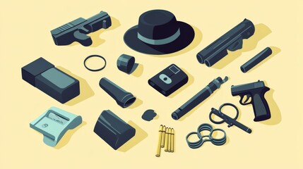 Obraz premium Whimsical Spy Equipment Illustration for Private Detectives on a Pastel Background