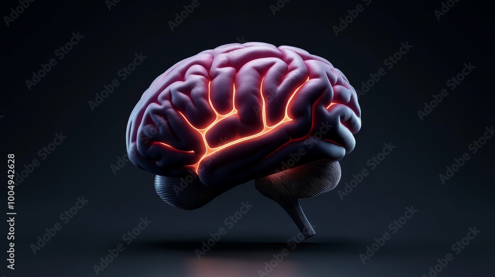 Poster illuminated mind: 3d render of a human brain with glowing neural pathways, signifying intelligence, 