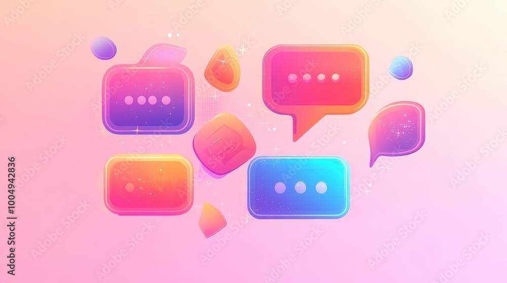 Poster neon thought bubbles and speech box containers - playful chat banners with sparkling neon effect on 