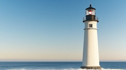 Lighthouse Seascape   Coastal Scenery  Ocean View  Blue Sky  White Tower
