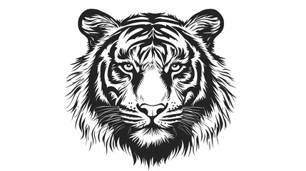 Fototapeta premium Logo design, stencil art style, solid silhouette of a tiger's face, high contrast black and white, white background. Stencil Art. Illustration