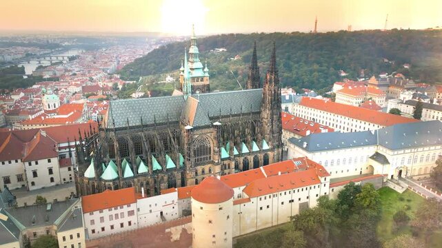Prague castle Aerial view of Prague Old Town with St. Vitus Cathedral and Prague castle complex