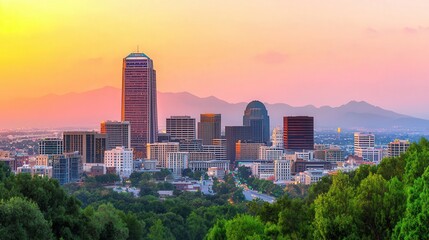 Salt Lake City Skyline with Mountain Range at Sunset