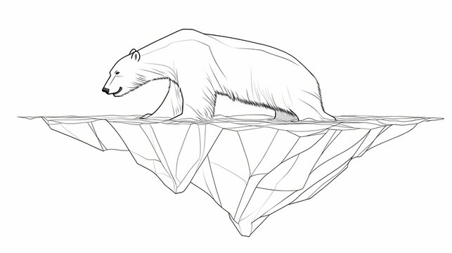 recommend clip art: One line art of a polar bear on a shrinking iceberg. Line Art. Illustration